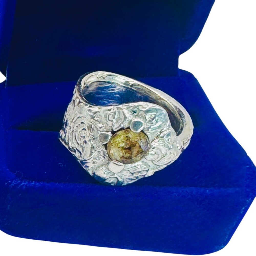 Silver-Plated Spoon Ring With Intricate Boho Metalwork & 6MM Citrine Size 8 - Picture 8 of 16